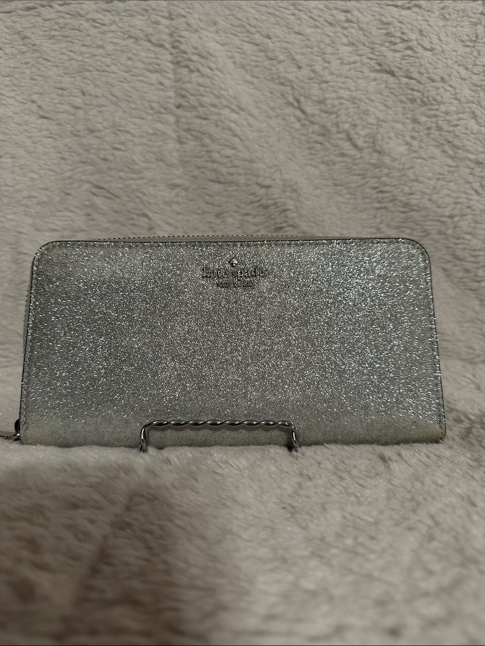 kate spade Silver Glitter Zip-Around Continental Wallet